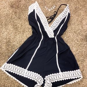 Cupshe Navy Tie romper